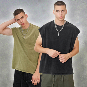 เสื้อกล้ามผู้ชายสไตล์ฮิปฮอปวินเทจ ล้างสีแบบทำเก่า เป็นมิตรกับสิ่งแวดล้อม ลำลอง ผ้าคอตตอนเนื้อหนา ระบายอากาศได้ดี แบบถัก - Product Image 2