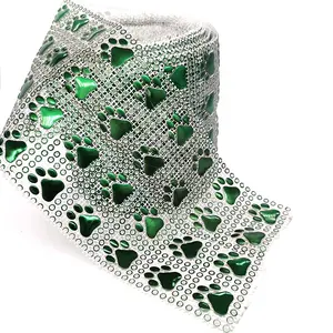 Venta al por mayor 24 fila verde de plástico Chapado en accesorios Animal de impresión de la pata en forma de diamante de imitación, lentejuelas trim rollo para diadema