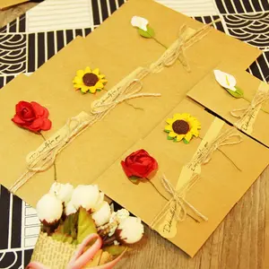 Cartões de agradecimento feitos à mão em papel Kraft de alta qualidade com flores