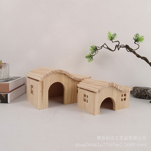 Casa para esconderse para hámster, de madera, a prueba de mordidas, casa de juguete sin base, pequeña casa de madera, cueva individual para hámster dorado, estilo bosque - Product Image 3