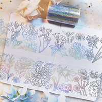 Personnalisé argent Floral Transparent hologramme autocollant adhésif simple face PVC découpé à l'emporte-pièce fournitures de journalisation cahier décoratif