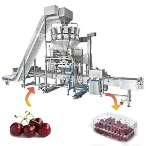 Máquina automática de llenado de frutas, bandeja de fresas y arándanos, máquina de envasado de cereza