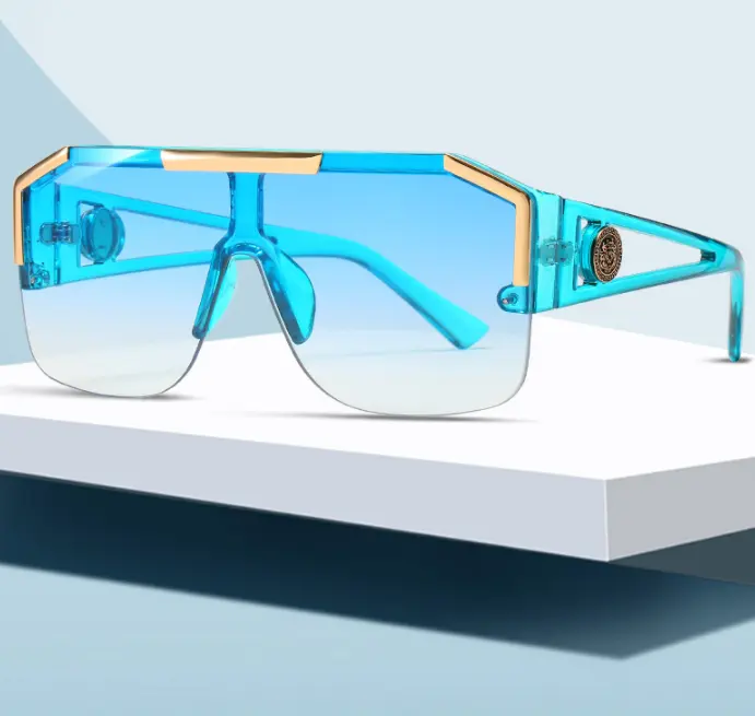 2021 새로운 독특한 대형 선글라스 원피스 플라스틱 금속 디자이너 음영 클리어 여성 남성 레트로 태양 안경 UV400