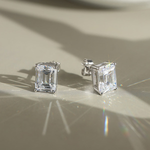 RINNTIN LZE56 Classic 1ct/2ct/3ct/4ct <strong>Emerald</strong> Cut Diamond S925 Sterling Silver 8A Cubic Zirconia <strong>Stud</strong> <strong>Earrings</strong> for Women Men - Product Image 4