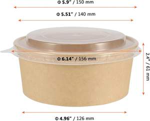 Bol à salade en papier 40oz jetable biodégradable avec couvercle en PET, impression personnalisée en gros pour café, petit-déjeuner, collation, aliments chauds ou froids - Product Image 2