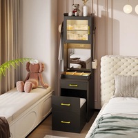 Table de maquillage noire moderne pliable et rabattable Miroir de courtoisie Armoire de rangement avec lumière Ensemble de portes en verre Coiffeuse