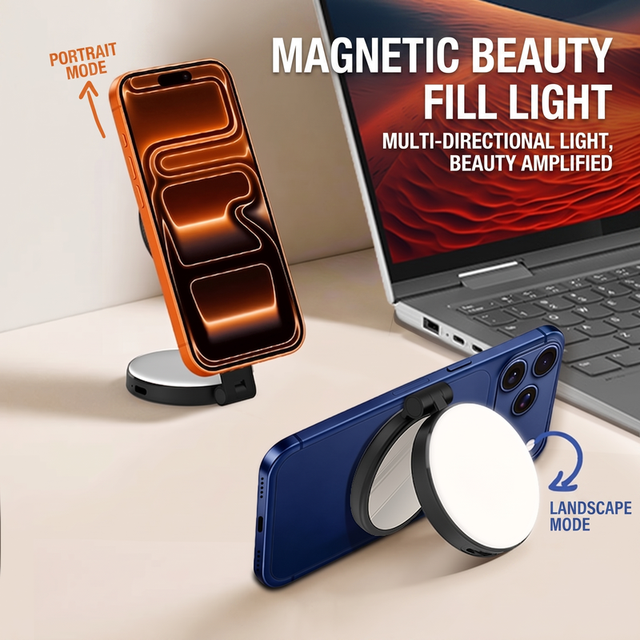Dimmable Magnetic Selfie Fill Light Retractable Beauty with Phone Holder for Makeup for Vlog for Social Media