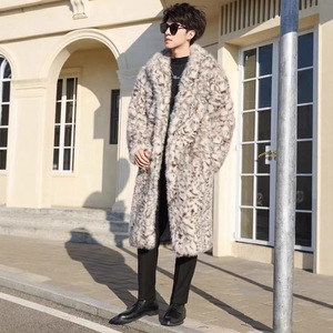 Manteau long tendance pour <span class=keywords><strong>homme</strong></span> en fausse fourrure de vison, épais et chaud, imprimé léopard, écologique, en peluche, pour l'hiver - Product Image 3