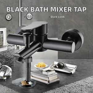 Mitigeur de douche mural moderne noir mat à poignée unique, mélangeur d'eau chaude et froide apparent pour salle de bain et baignoire - Product Image 2