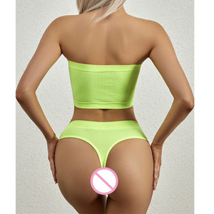 Summer Women's Sexy Strapless Lace <strong>Bra</strong> Panties Set Casual <strong>Candy</strong> Color Lingerie Includes Wrapped Chest Bag-Packed Panties <strong>Bra</strong> - Product Image 5