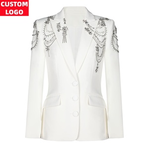 Giacca da Completo Donna con LOGO Personalizzato, Disponibile in Stock, Primaverile/Autunnale, Riccamente Decorata con Perline, per Ufficio, Banchetti e Occasioni Formali - Product Image 2