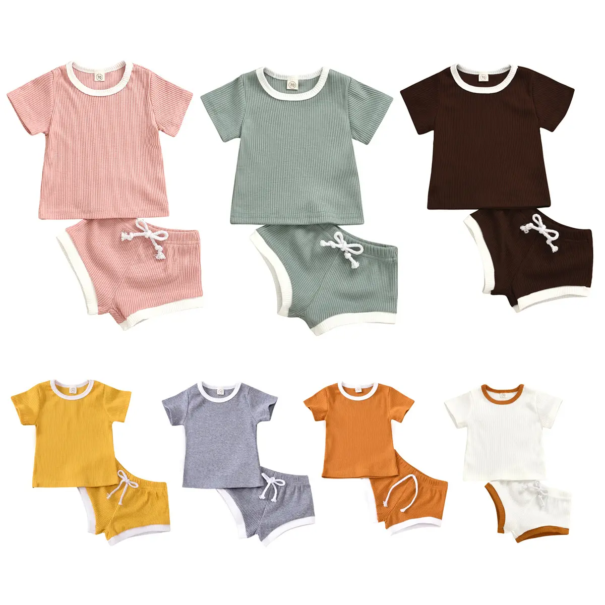 बच्चे को लड़कियों के कपड़े सेट गर्मियों काटने का निशानवाला आउटफिट बांह की टी शर्ट + शॉर्ट्स बच्चा कपड़े