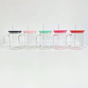 Taza de Vidrio Borosilicato Transparente de 17 oz, para Sublimación, con Asa y Tapa de Plástico PP, para Café o Té - Product Image 2