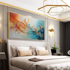 Peinture murale 3D abstraite texturée orange et turquoise sur toile acrylique, faite à la main, cadeau idéal pour l'inauguration d'une maison - Product Image 2