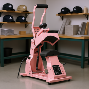 Presse à chaud électrique semi-automatique Pink Hat pour casquettes et plaques rondes, 4 plaques, AC 110V - Product Image 3