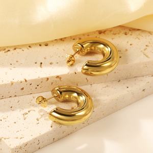 Pendientes de Aro Geométricos Personalizables de Moda, Chapados en Oro de 18k, de Acero Inoxidable, con Forma de C, Huecos y Gruesos, para Mujer - Product Image 3