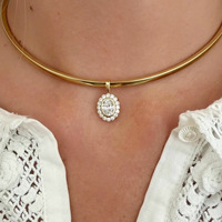 Pendentif ovale en acier inoxydable avec pierres précieuses péridot et grenat, style INS, pour collier, accessoire de mode DIY multi-usage, bijoux