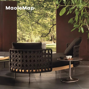 Al Aire Libre ratán patio hotel moderno teca sofá curvo Balcón de madera maciza tumbona Villa jardín sillas patio muebles conjunto - Product Image 6