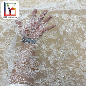 Tessuto in Pizzo Chantilly Francese con Paillettes Ricamate, <span class=keywords><strong>Tulle</strong></span> Bianco alla Moda <span class=keywords><strong>per</strong></span> <span class=keywords><strong>Abiti</strong></span> da Sposa - Product Image 4