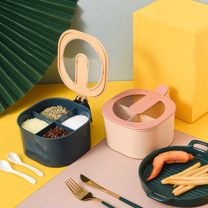 Boîte de rangement pour épices DS2083 en gros avec couvercle, support à condiments en plastique à quatre compartiments pour sel et poivre - Product Image 4