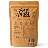 Sachet d'emballage pour noix, personnalisé, en papier kraft, avec fenêtre transparente, refermable, qualité alimentaire