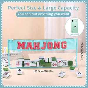 21 x 9 Zoll wasserdichte PVC-Mahjong-Aufbewahrungstasche, Nylon-Flachreißverschluss-Mahjong-Tasche, bestickte Mahjong-Steine-Aufbewahrungstaschen - Product Image 6