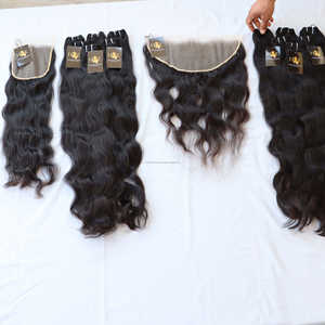 Vendeurs de cheveux vierges à cuticules alignées Extension de cheveux humains indiens naturels 100% Paquet de cheveux de temple indien brut naturel avec front HD - Product Image 1