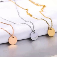 Collar con colgante redondo de disco de 15 mm, cadena fina de eslabones de acero inoxidable, joyería en blanco para DIY, collar de la amistad para mujer