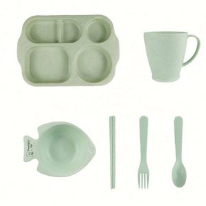 Assiette colorée en 6 pièces pour adultes, biodégradable, compatible micro-ondes, réutilisable, ensemble de vaisselle incassable en paille de blé en 6 pièces - Product Image 3