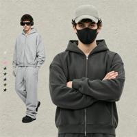 Sweat-shirt à capuche zippé coupe ample en molleton anti-plis avec fermeture éclair double tête, style décontracté, et pantalon assorti