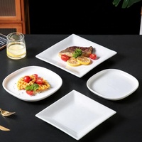 Assiette en céramique blanche carrée moderne, minimaliste, pour steak, riz, apéritif, dessert, passe au micro-ondes, hôtel, restaurant, maison, banquet