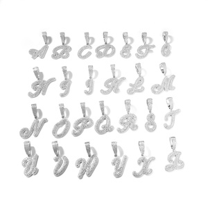 Cadena de Cobre con Incrustaciones de Circonio, Estilo Hip-Hop Americano, con Letras Inglesas Collar con Colgante de 2 Letras Iniciales en Cursiva - Product Image 5