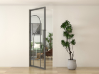 Porte coulissante en verre à cadre en acier de conception française 2026, revêtement en poudre noire, pour intérieur, maison ou bureau, 2050x800 avec verre trempé de 4 mm