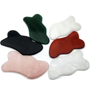 Tablero de terapia Gua Sha de cuarzo rosa y Jade blanco, raspador facial para el cuidado de <span class=keywords><strong>la</strong></span> piel, producto de masaje de piedras preciosas reales - Product Image 1