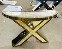 Table console moderne extensible en verre rond avec miroir pour la maison, le bureau, le salon, la chambre, l'atelier, la salle à manger - pour usage hôtelier