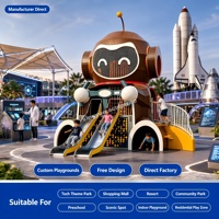 Custom Stainless Steel Robot Playground Outdoor Futuristic Kids Climbing Net Slide Interactive Wall Equipment Park Mall School