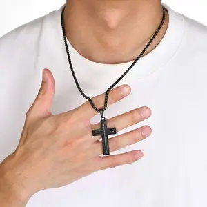 High Quality Non Tarnish Black Plating Cross Stainless Steel Pendant Necklace Jewelry For Women Men