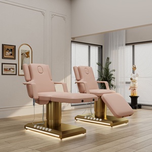 Cama de Masaje Eléctrica Comercial de Lujo con 3 Motores, Diseño Moderno, Tapizada en Rosa, de Metal y Aluminio Dorado, para Salón de Belleza y Spa, con LED - Product Image 4
