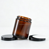Pot cosmétique en verre transparent ambré à large ouverture de 2oz, 4oz, 5oz, 8oz, vide, pour crème visage, avec couvercle noir hermétique