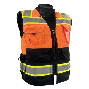 Chaleco <span class=keywords><strong>de</strong></span> Seguridad Premium Naranja y Negro con 14 Bolsillos y Ventana para Identificación, ANSI Clase 2, Ropa <span class=keywords><strong>de</strong></span> <span class=keywords><strong>Trabajo</strong></span> Reflectante <span class=keywords><strong>de</strong></span> Alta Visibilidad en Dos Tonos - Product Image 1