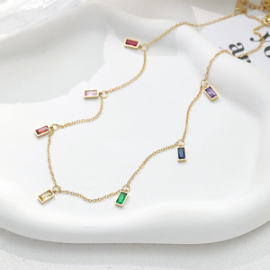 Collar con colgante cuadrado <span class=keywords><strong>de</strong></span> circón para niña y mujer, cadena fina <span class=keywords><strong>de</strong></span> acero inoxidable chapada en oro <span class=keywords><strong>de</strong></span> 18K - Product Image 4