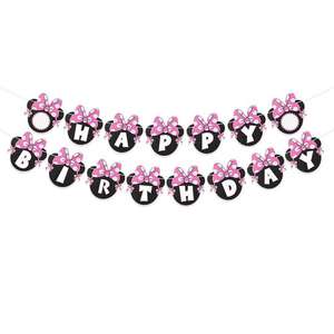 Minnie Bow thème 1er tissu gâteau Topper fête décoration fournitures ensembles paillettes papier bannière bruant - Product Image 2