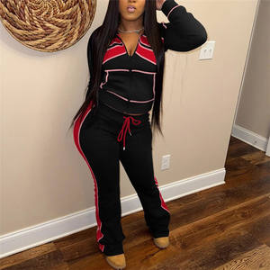 Ensemble de survêtement pour <span class=keywords><strong>femme</strong></span>, nouvelle mode automne, 2 pièces, veste courte à <span class=keywords><strong>fermeture</strong></span> <span class=keywords><strong>éclair</strong></span> et pantalon, patchwork à rayures, streetwear - Product Image 2