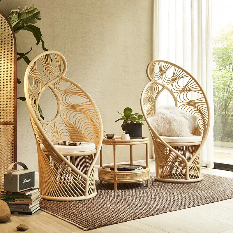 Dreamhause-silla tejida de ratán con diseño de pavo real para el hogar, mueble de salón o tienda de ratán con parte trasera alta, estilo Simple