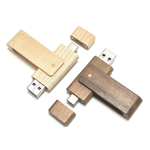 Wholesale Wooden Type-C Rotating Pendrive 32GB USB 3.0 Walnut Wood Memory Stick Bamboo Wood 64GB USB Flash Drive