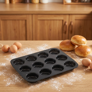 Teglia Antiaderente per Mini Hamburger da 2 Pollici, 12 Cavità, in Acciaio <span class=keywords><strong>al</strong></span> Carbonio Resistente per Hamburger Fatti in Casa - Product Image 1