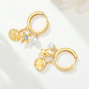 ต่างหู/ห่วงรูปปลาดาวเปลือกหอยมุกสีขาวทองแดง มีสินค้าในสต็อก ต่างหูดีไซน์เฉพาะระดับไฮเอนด์ ขายส่งสำหรับผู้หญิง - Product Image 3