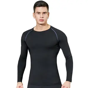 Fitness Shirt Dropshipping Custom Logo Polyester Slim Fit GYM Clothing Long Sleeve Tights Workout Men Compression Shirts