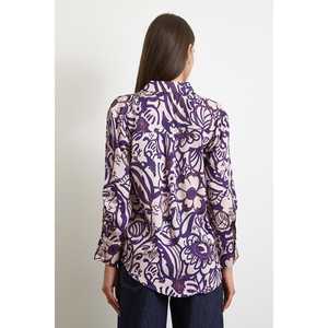 Chemise en satin à fleurs mangue pour femme, violette, boutonnée, décontractée, à porter au quotidien - Product Image 1
