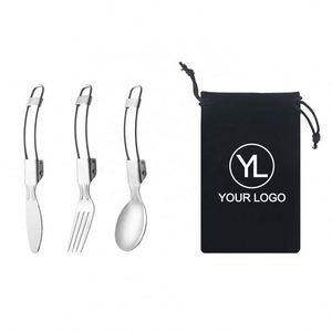 Ensemble de couverts de voyage pliables en acier inoxydable avec logo personnalisé pour les événements en plein air et les cadeaux promotionnels - Product Image 1